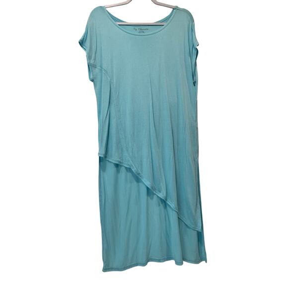 NEW Chico's Short Sleeve Tunic Top Knit Aqua with Tags Size 1 Medium Lightweight - Picture 1 of 5